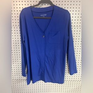 Soft Surroundings long cotton cardigan with button, bright blue, XL